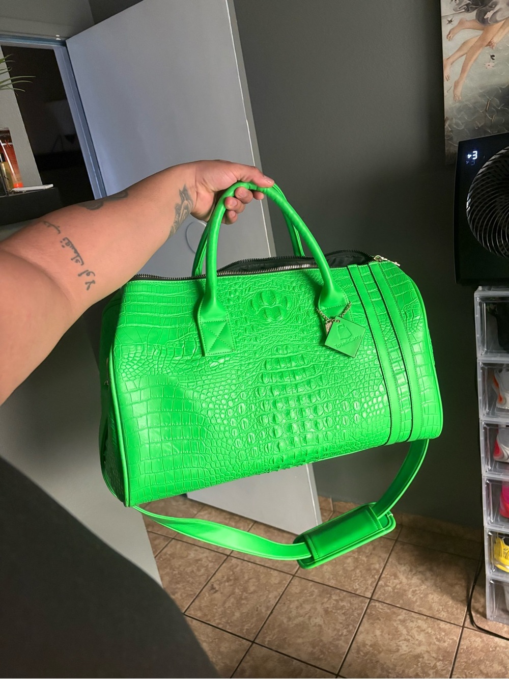 Green Croc Duffle Travel Bag